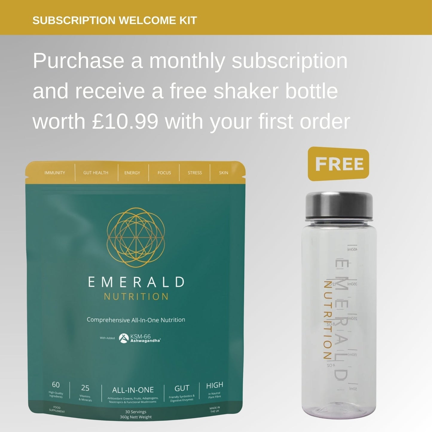 Emerald Nutrition Shaker Bottle (FREE - Subscription) - Emerald Nutrition