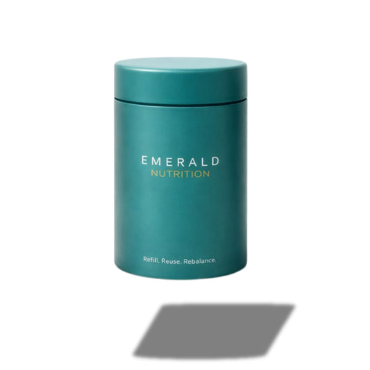 Teal container with 'Emerald Nutrition' branding on a white background