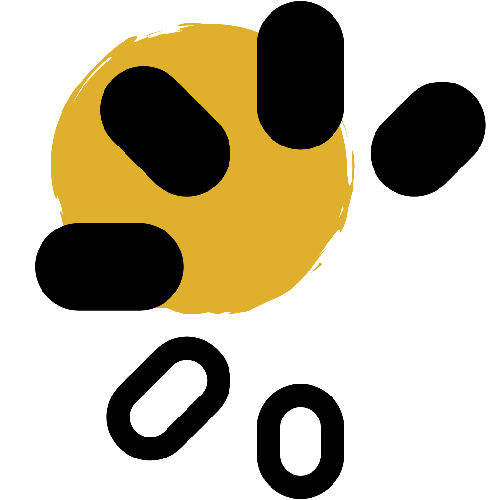 Yellow circle with black paw prints on a transparent background